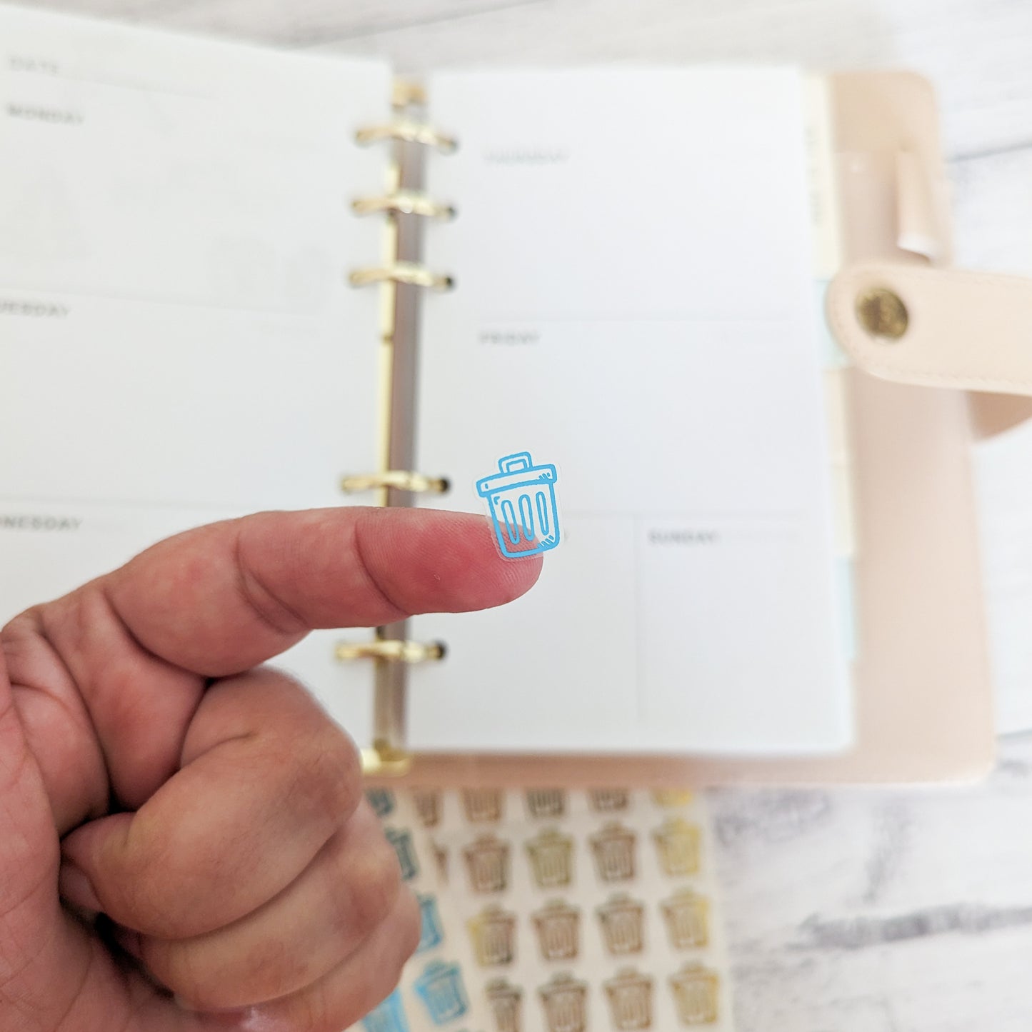 Mini Bin Day Trash Can Clear Foil Stickers, Planner, Calendar