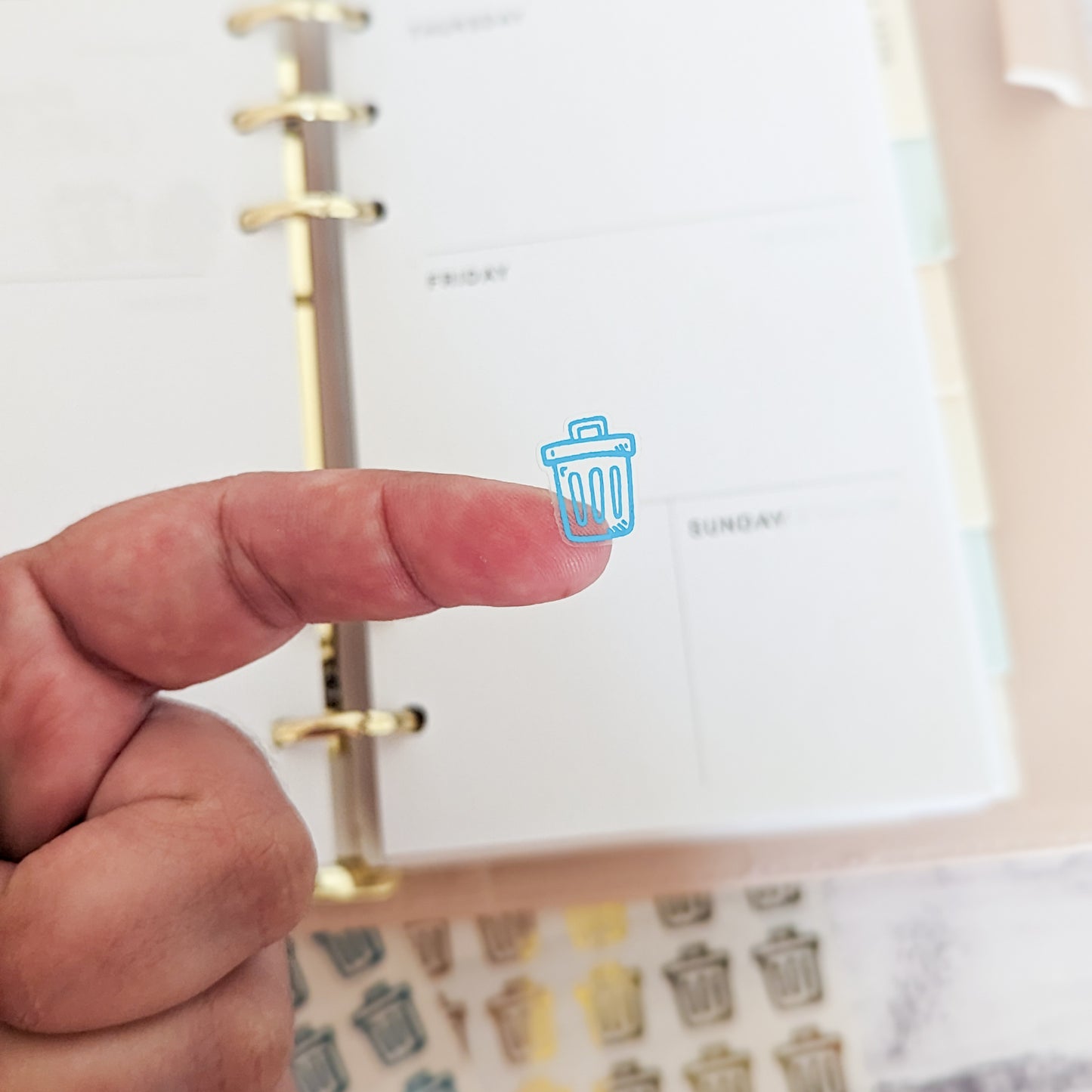 Mini Bin Day Trash Can Clear Foil Stickers, Planner, Calendar
