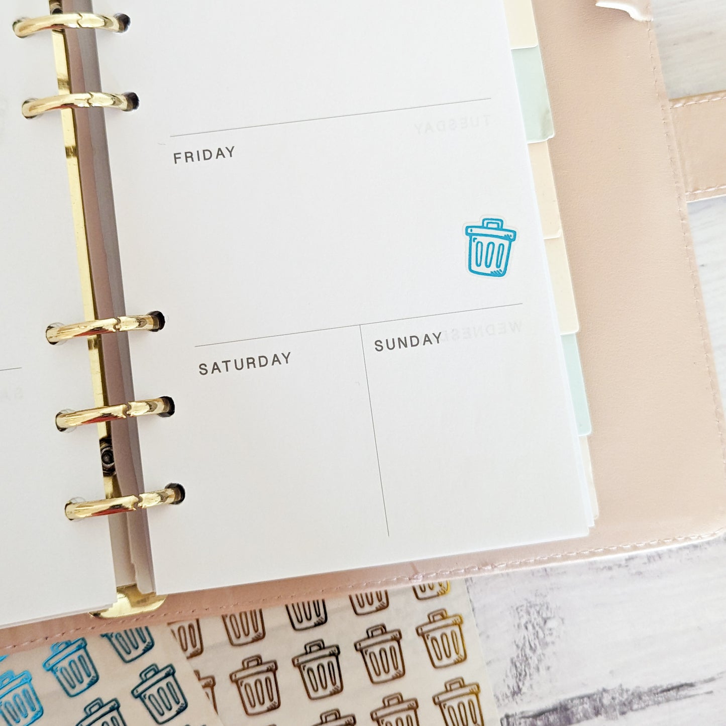 Mini Bin Day Trash Can Clear Foil Stickers, Planner, Calendar