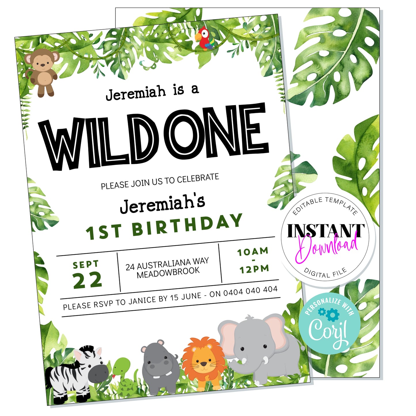 Digital Wild One Invitation, Editable Digital File, 5x7 inches