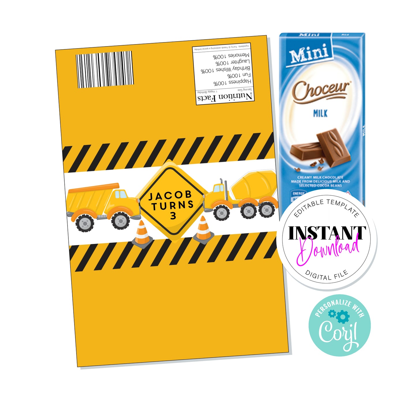 Construction Chocolate Wrapper, Editable Digital File, Aldi Bar