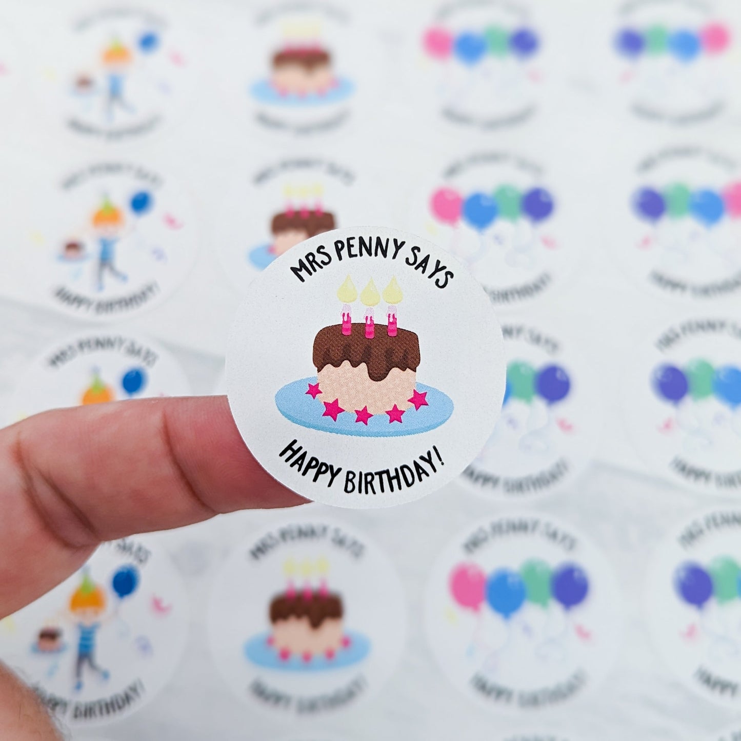E&L Designs Personalised Happy Birthday Teacher Stickers - Set of 35 Stickers