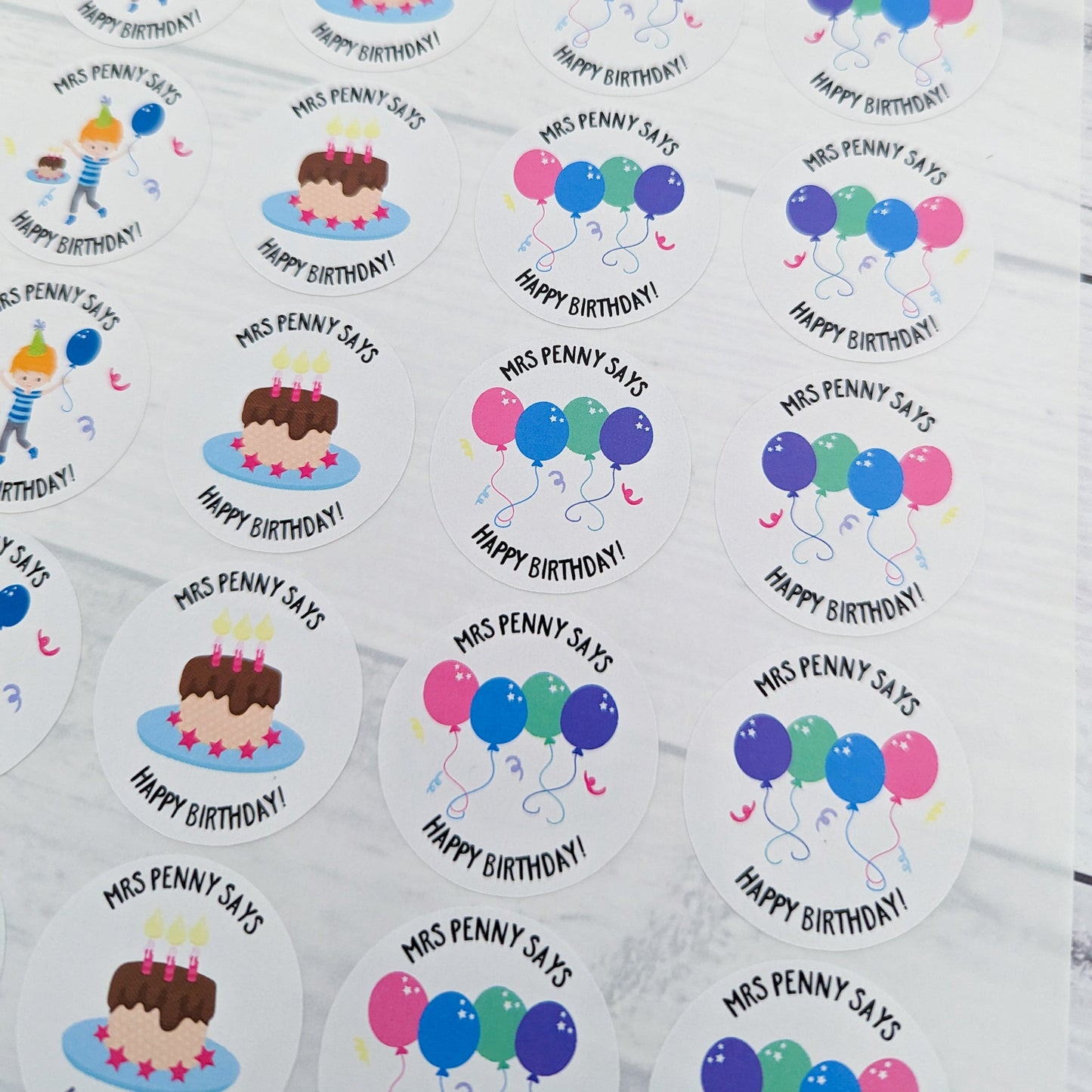 E&L Designs Personalised Happy Birthday Teacher Stickers - Set of 35 Stickers
