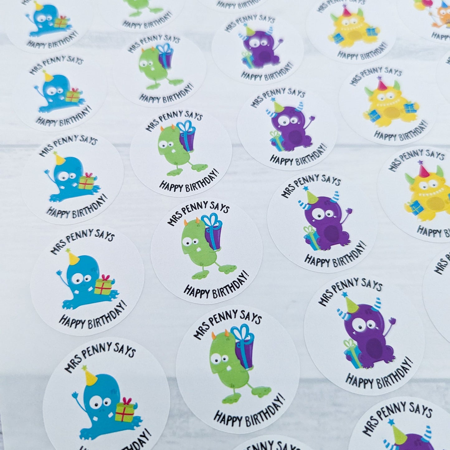 E&L Designs Personalised Monster Happy Birthday Teacher Stickers - Set of 35 Stickers
