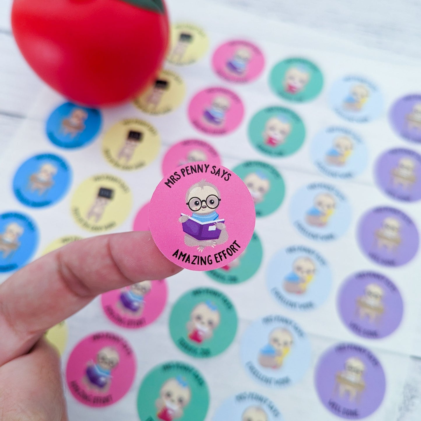 E&L Designs Personalised Teacher Stickers, Sloths - Set of 48 Stickers