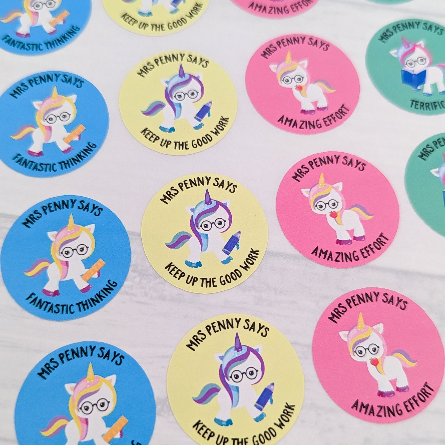 E&L Designs Personalised Teacher Stickers, Unicorns - Set of 48 Stickers