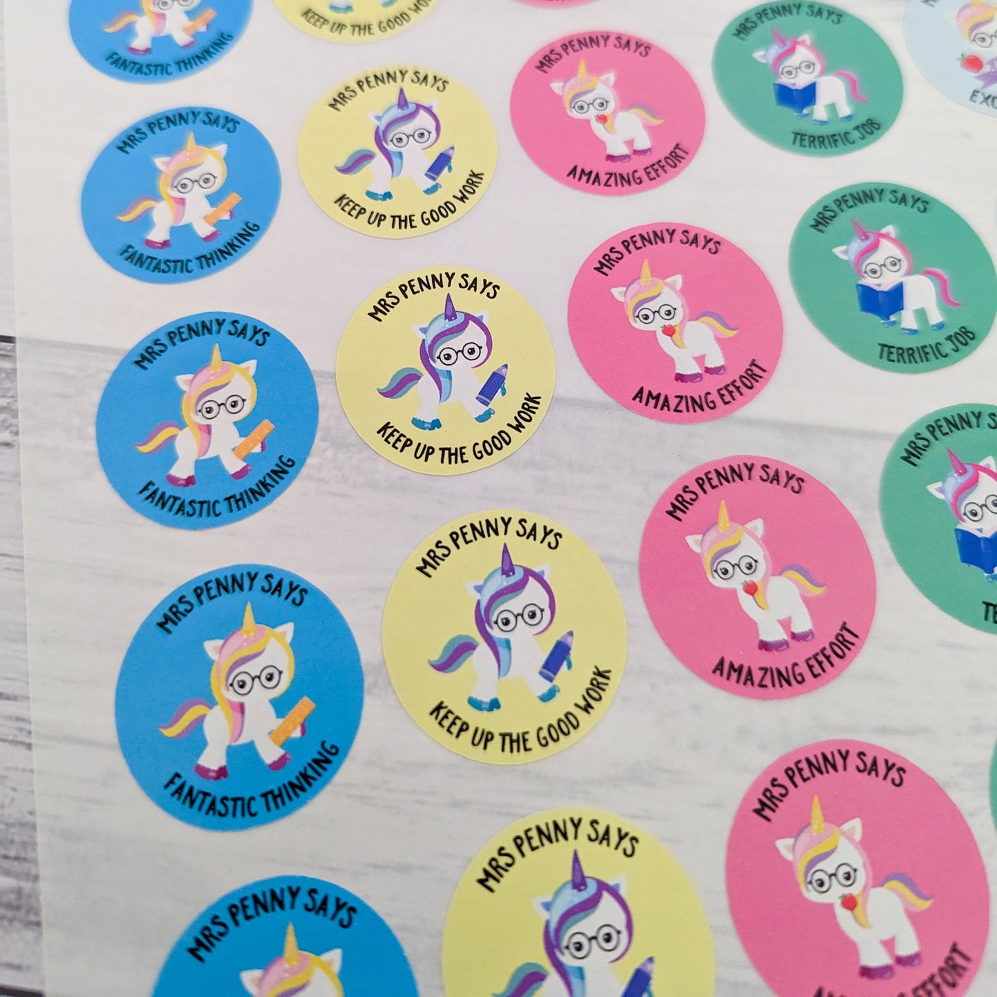 E&L Designs Personalised Teacher Stickers, Unicorns - Set of 48 Stickers
