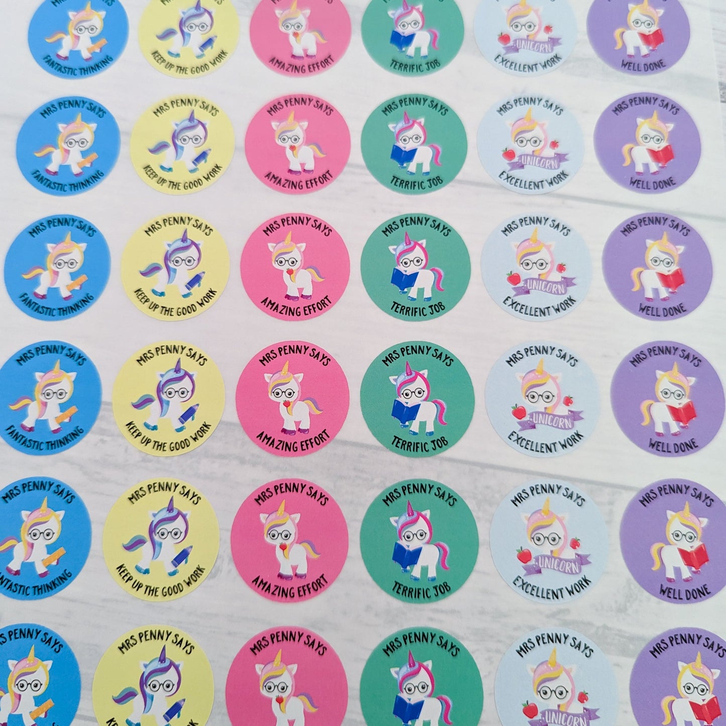 E&L Designs Personalised Teacher Stickers, Unicorns - Set of 48 Stickers