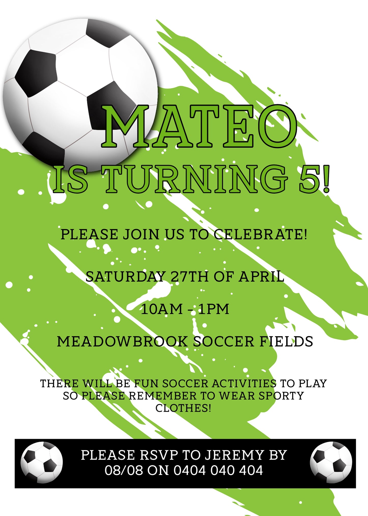 Digital Soccer Invitation, Editable Digital File, 5x7 inches