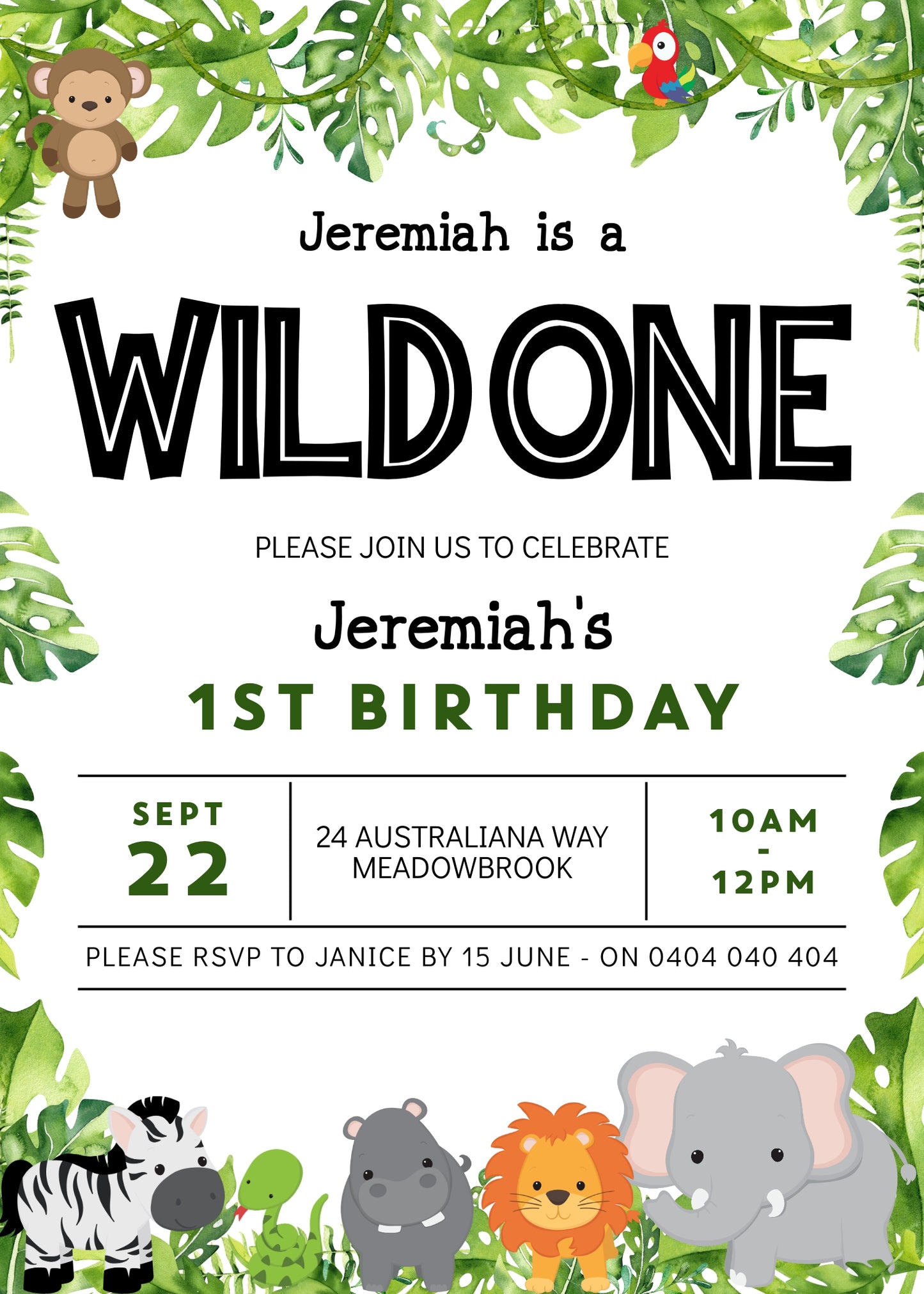 Digital Wild One Invitation, Editable Digital File, 5x7 inches