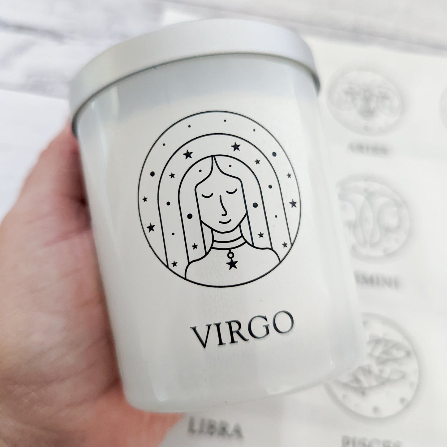 E&L Designs Astrology Sign Candle Stickers, Clear with Black Printing
