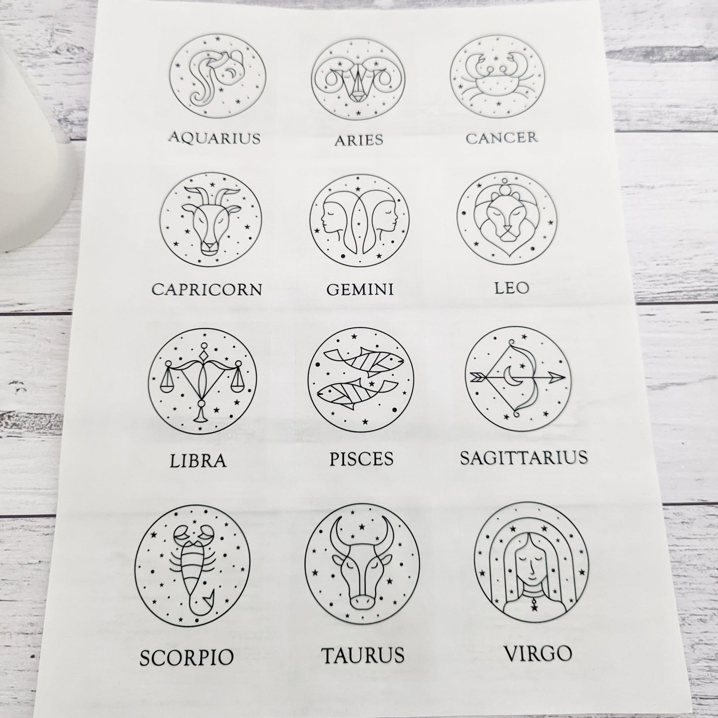 E&L Designs Astrology Sign Candle Stickers, Clear with Black Printing