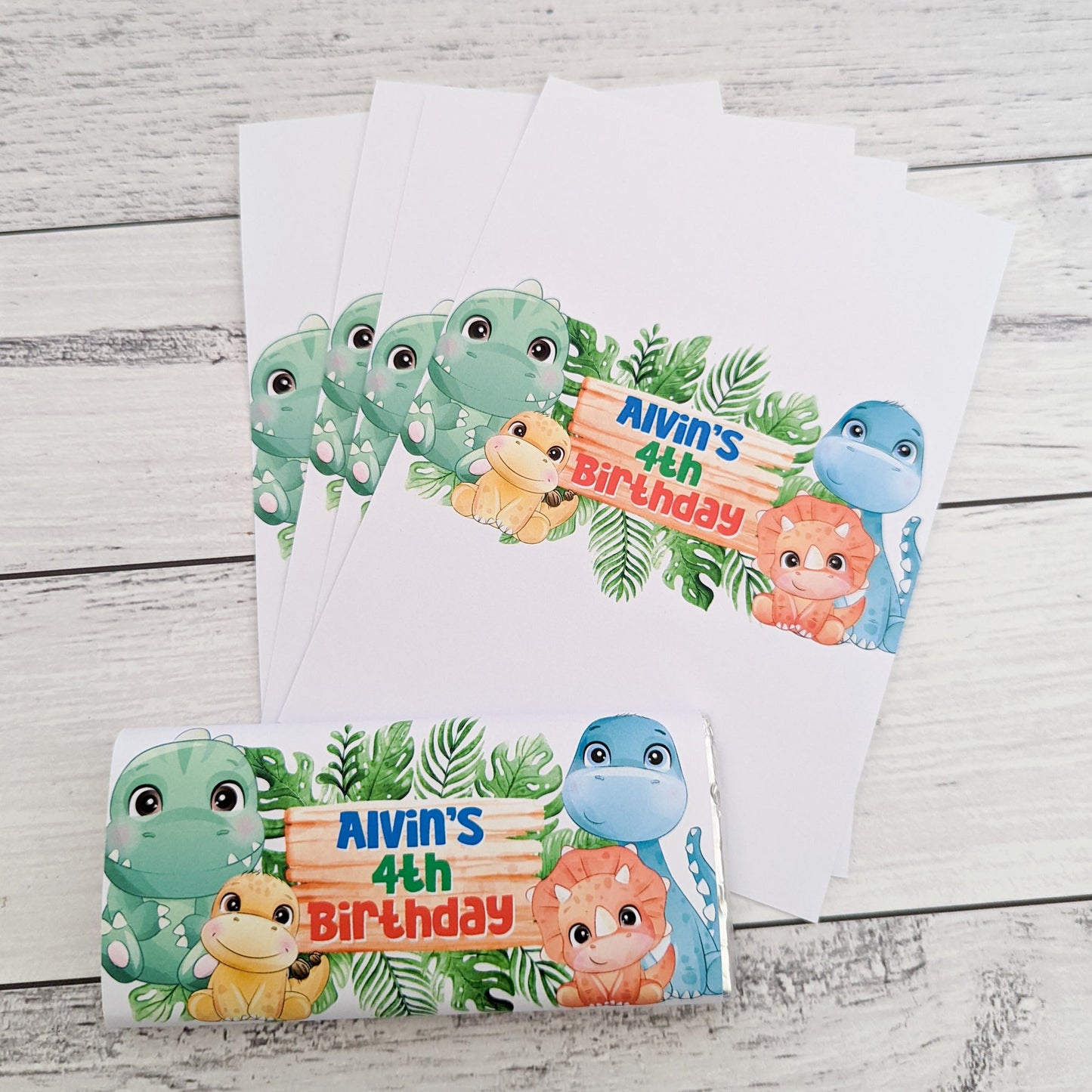 E&L Designs Baby Dinosaur & Wooden Plaque Printed Chocolate Wrappers, Set of 10