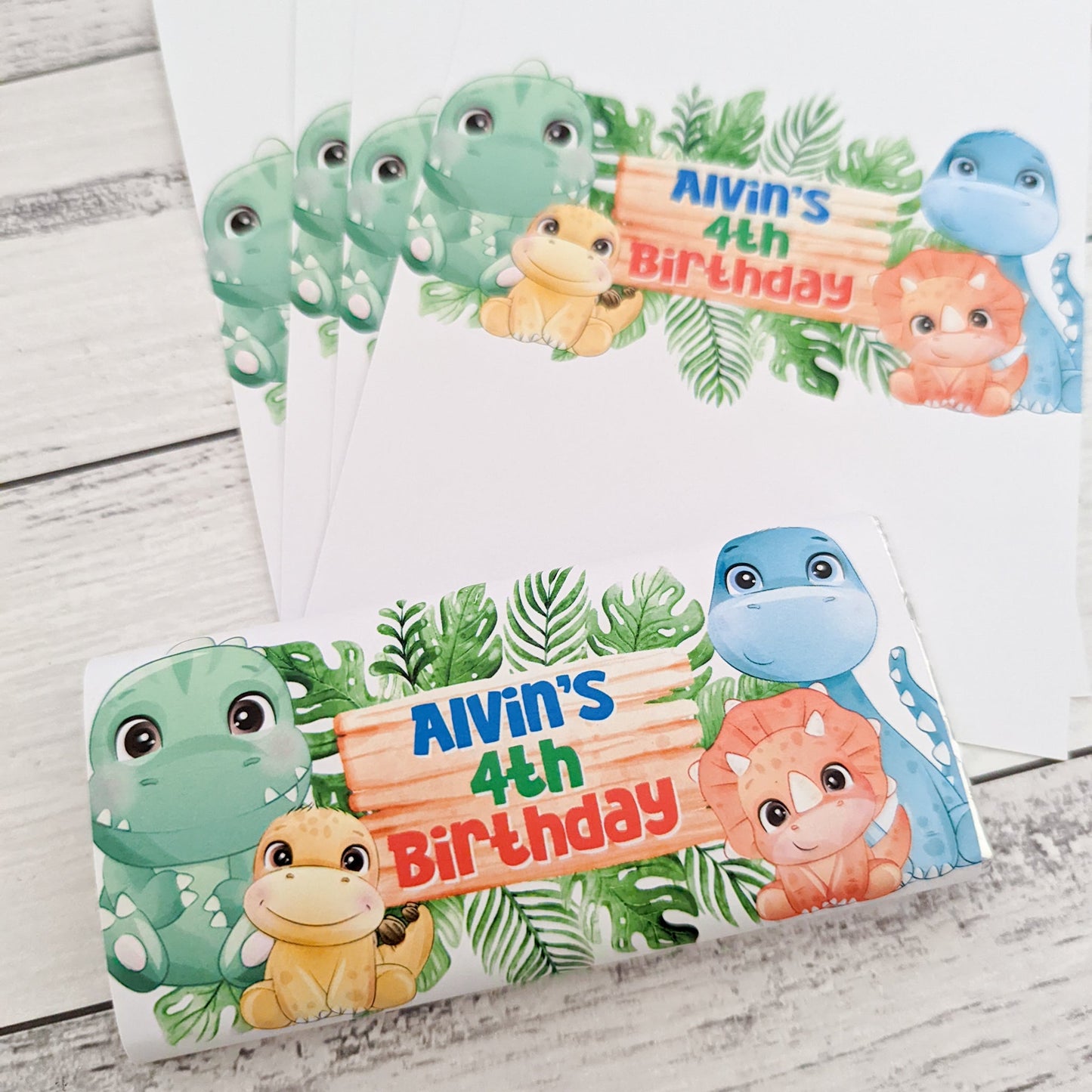 E&L Designs Baby Dinosaur & Wooden Plaque Printed Chocolate Wrappers, Set of 10