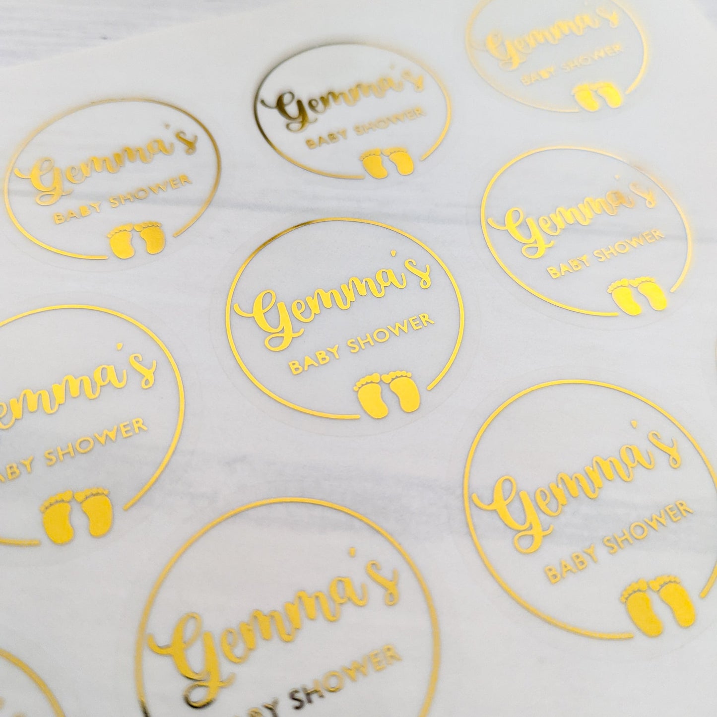 E&L Designs Baby Shower Clear Foil Stickers, Baby Feet