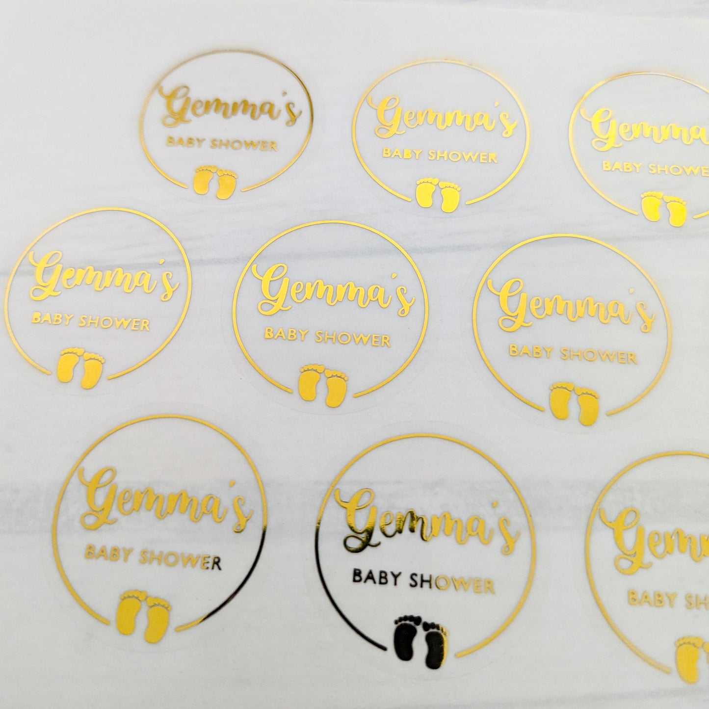 E&L Designs Baby Shower Clear Foil Stickers, Baby Feet