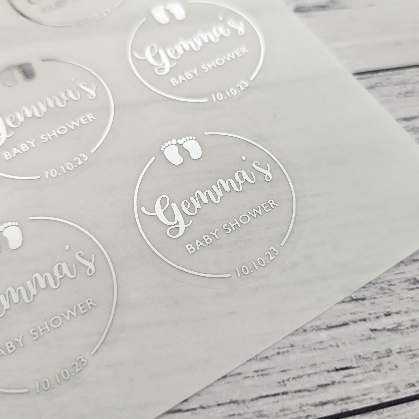 E&L Designs Baby Shower Clear Foil Stickers, Baby Feet