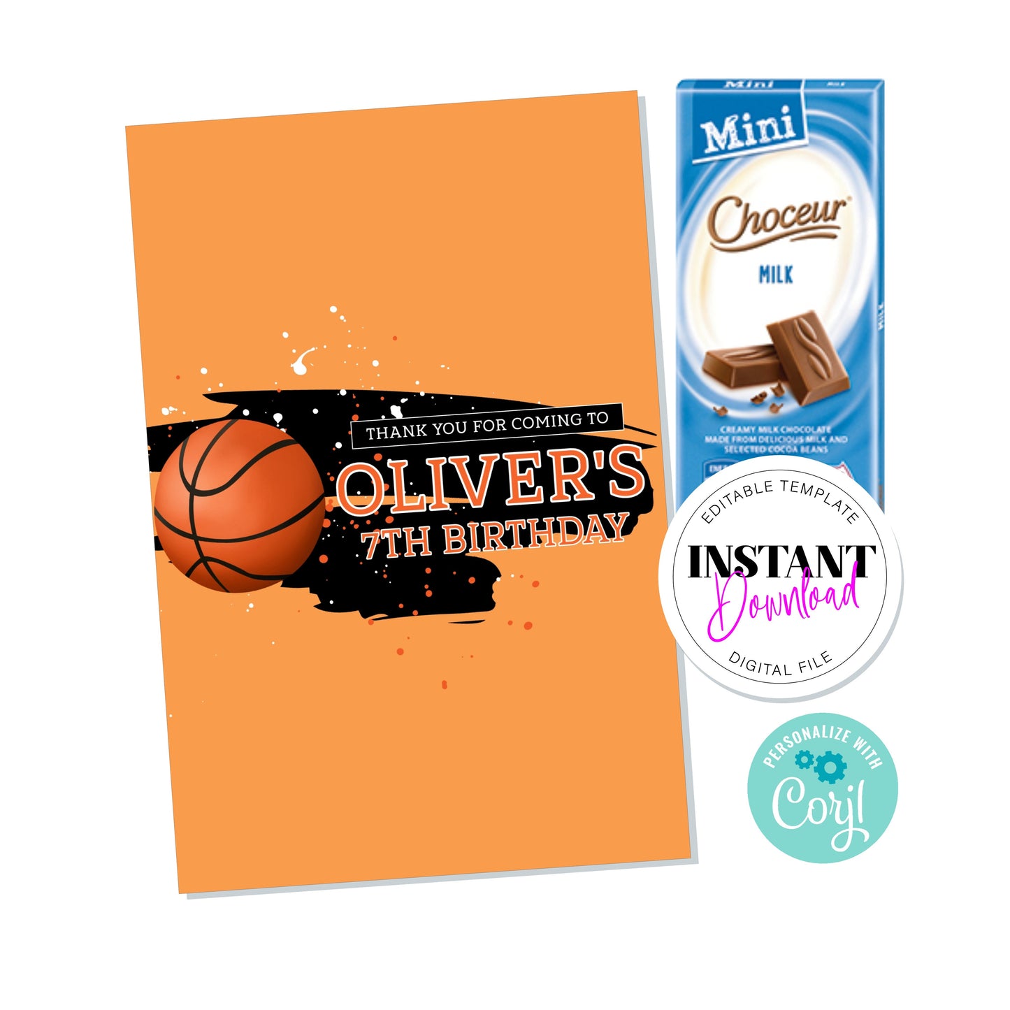 E&L Designs Basketball Chocolate Wrapper, Editable Digital File, Aldi Bar