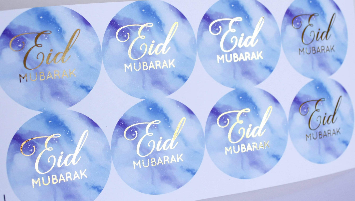 E&L Designs Blue Eid Mubarak Stickers Foiled Coloured Stickers