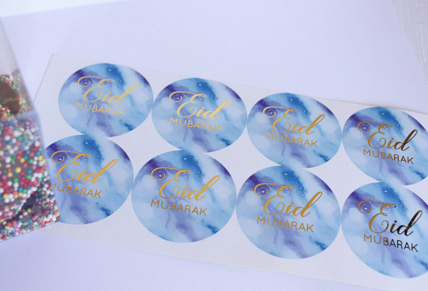 E&L Designs Blue Eid Mubarak Stickers Foiled Coloured Stickers