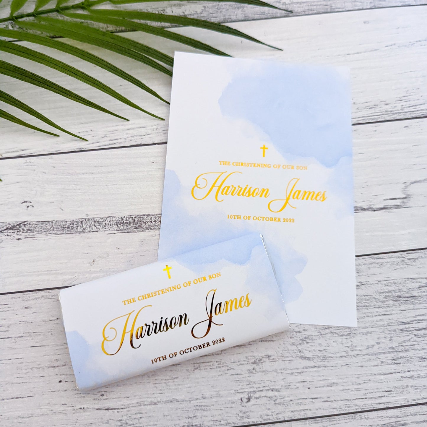E&L Designs Blue Watercolour Christening Chocolate Wrappers, Set of 10