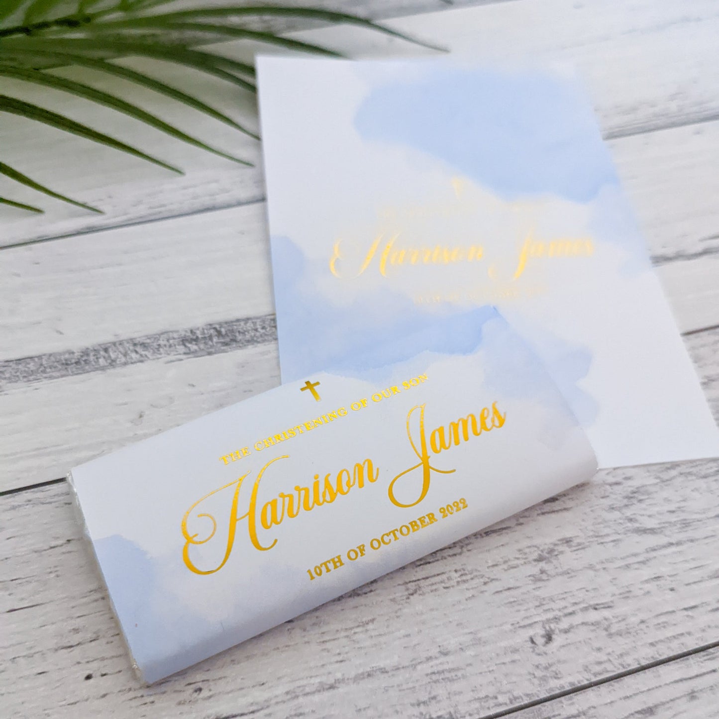 E&L Designs Blue Watercolour Christening Chocolate Wrappers, Set of 10
