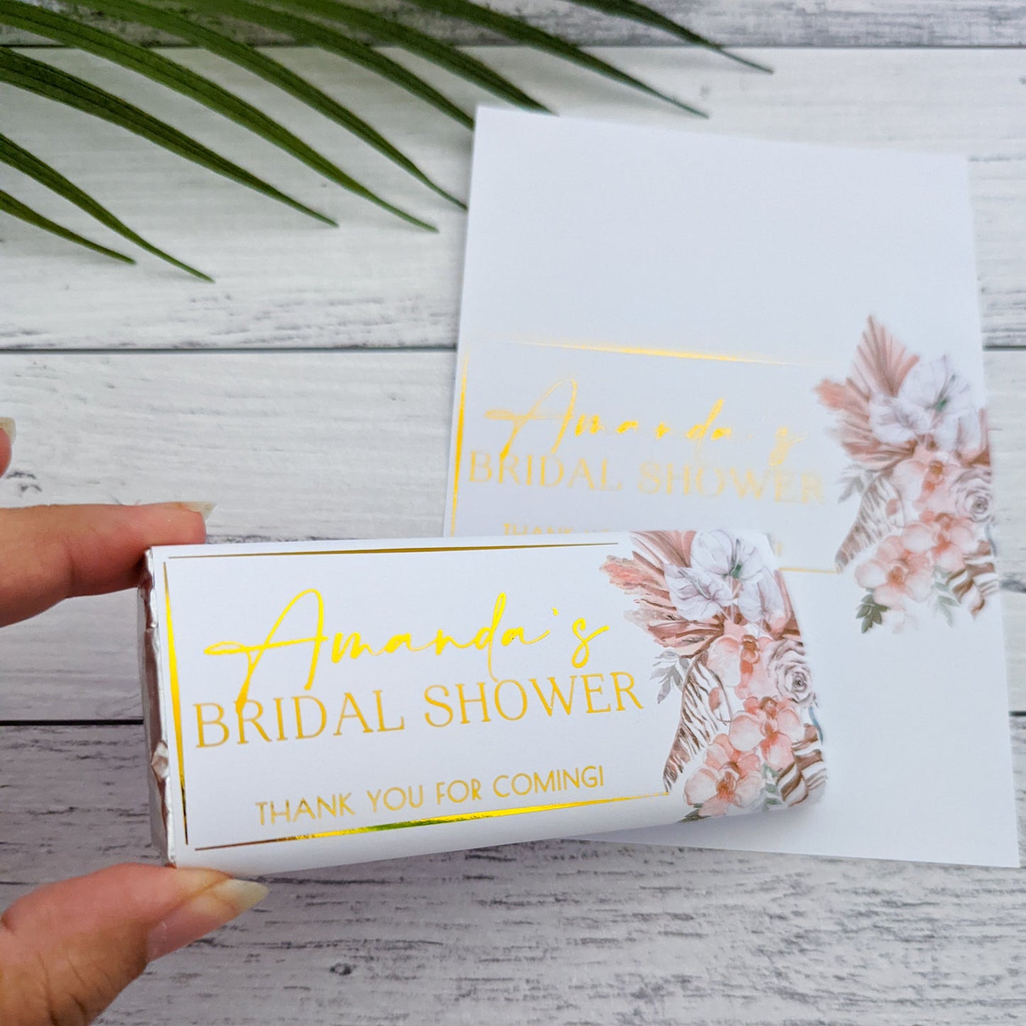 E&L Designs Boho Natural Bridal Shower Chocolate Wrappers, Set of 10