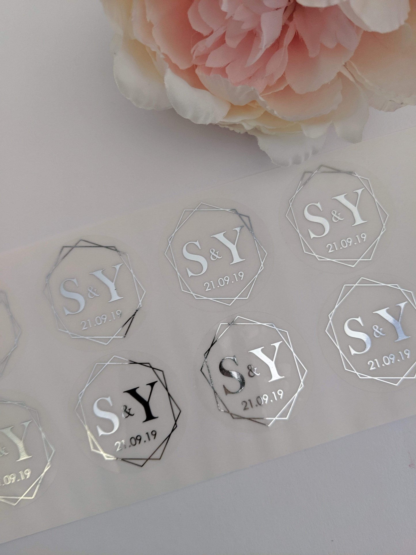 E&L Designs Clear Foil Geometric Wedding Invitation Envelope Seals