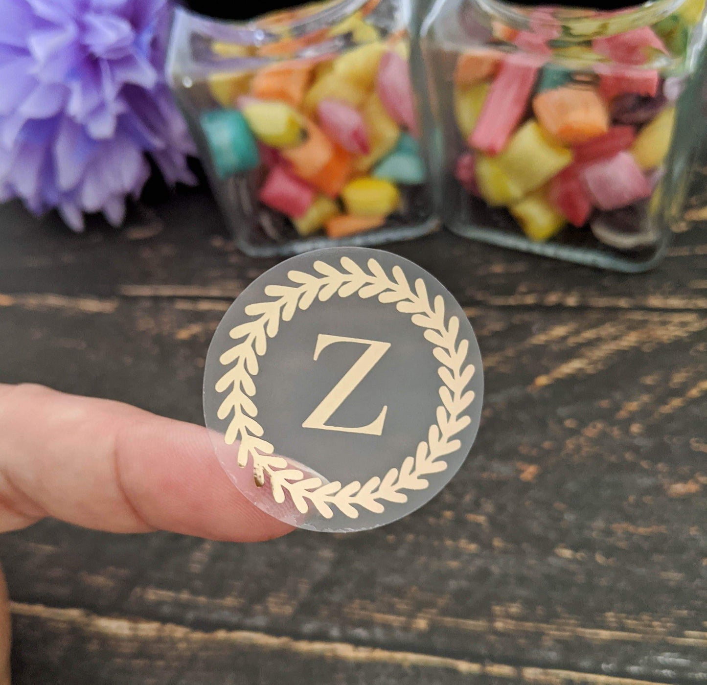 E&L Designs Clear Foil Monogram Wreath Stickers