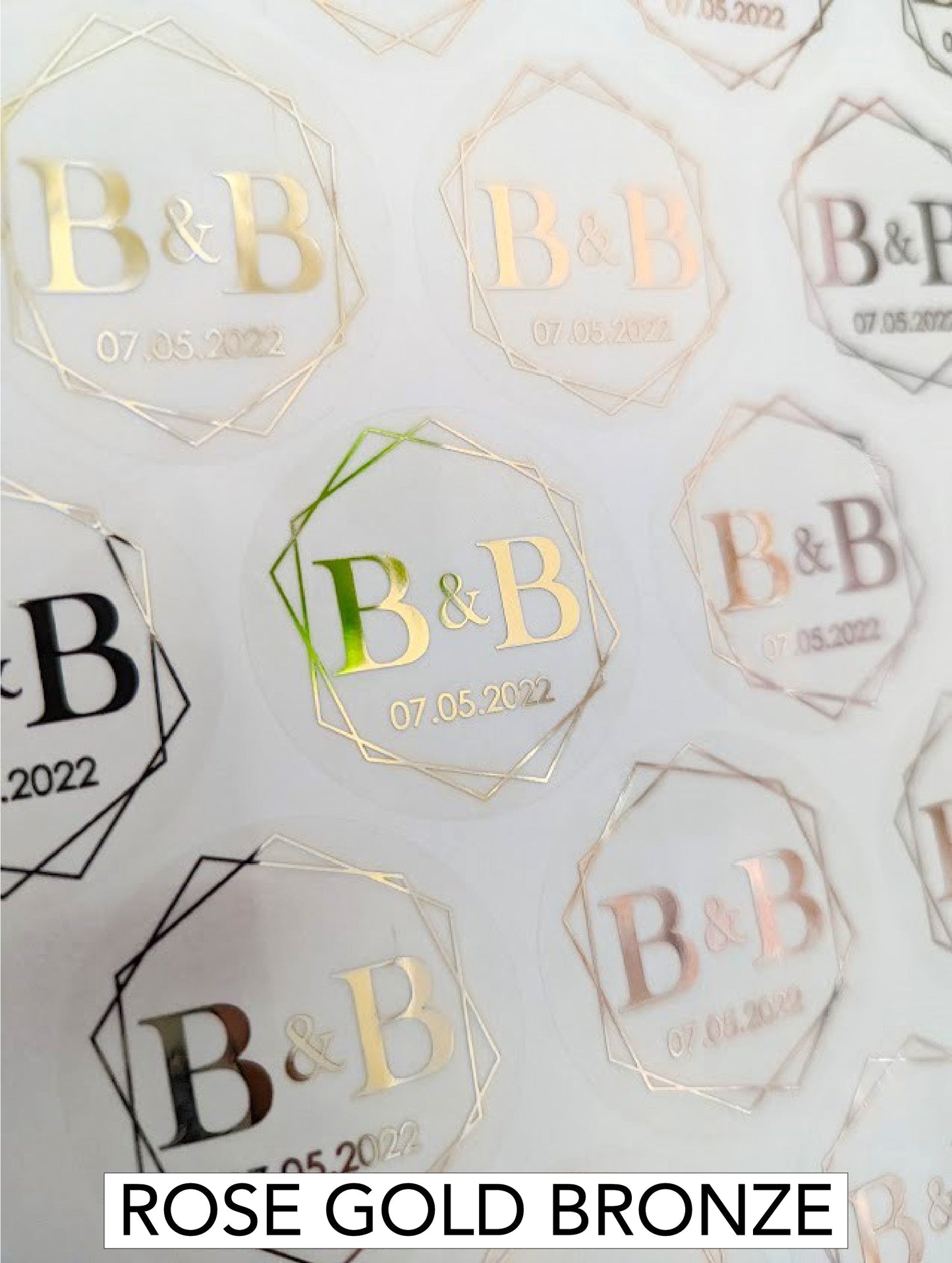 E&L Designs Clear Rose Gold Foil Wedding Invitation Envelope Seals