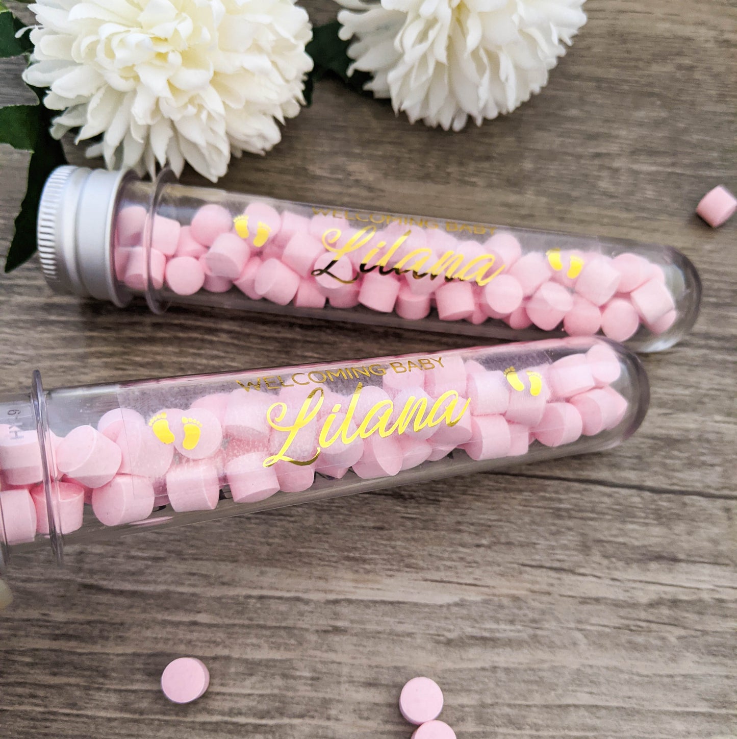 E&L Designs Clear Tube Foil Baby Shower Stickers w Footprints