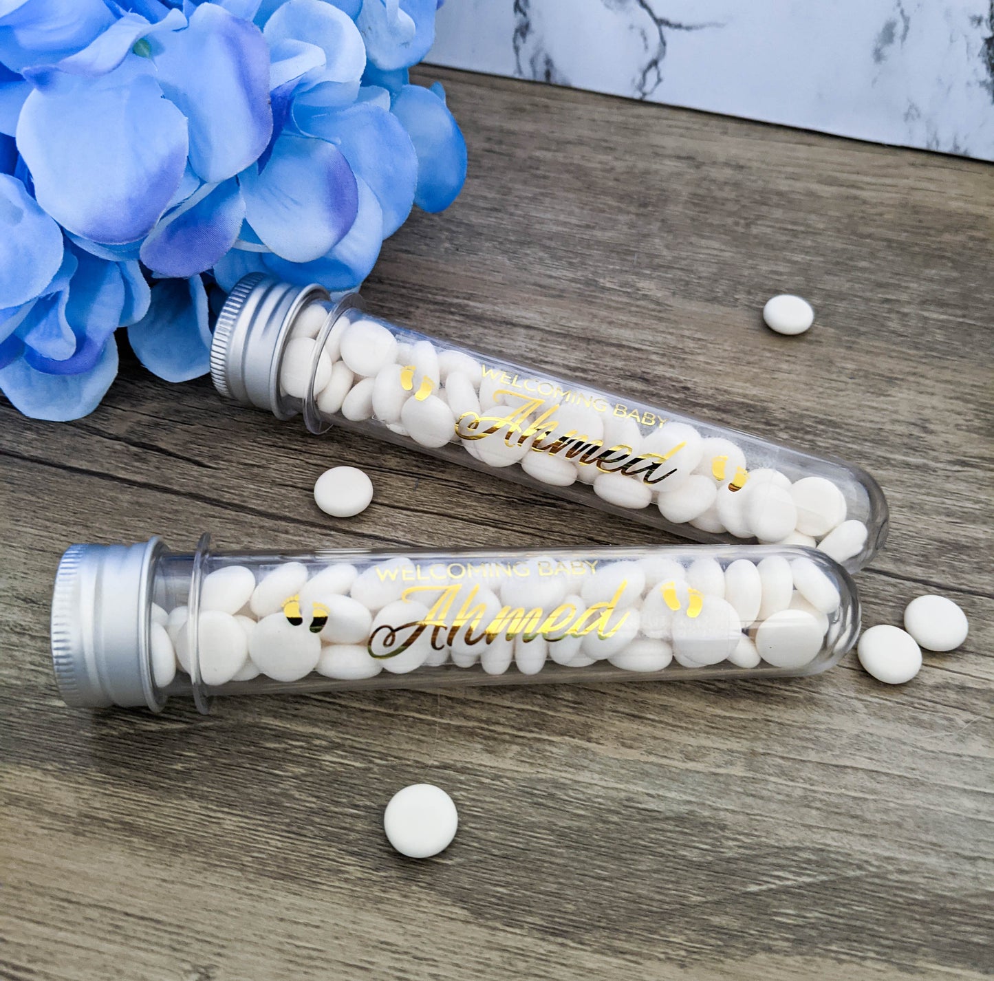 E&L Designs Clear Tube Foil Baby Shower Stickers w Footprints