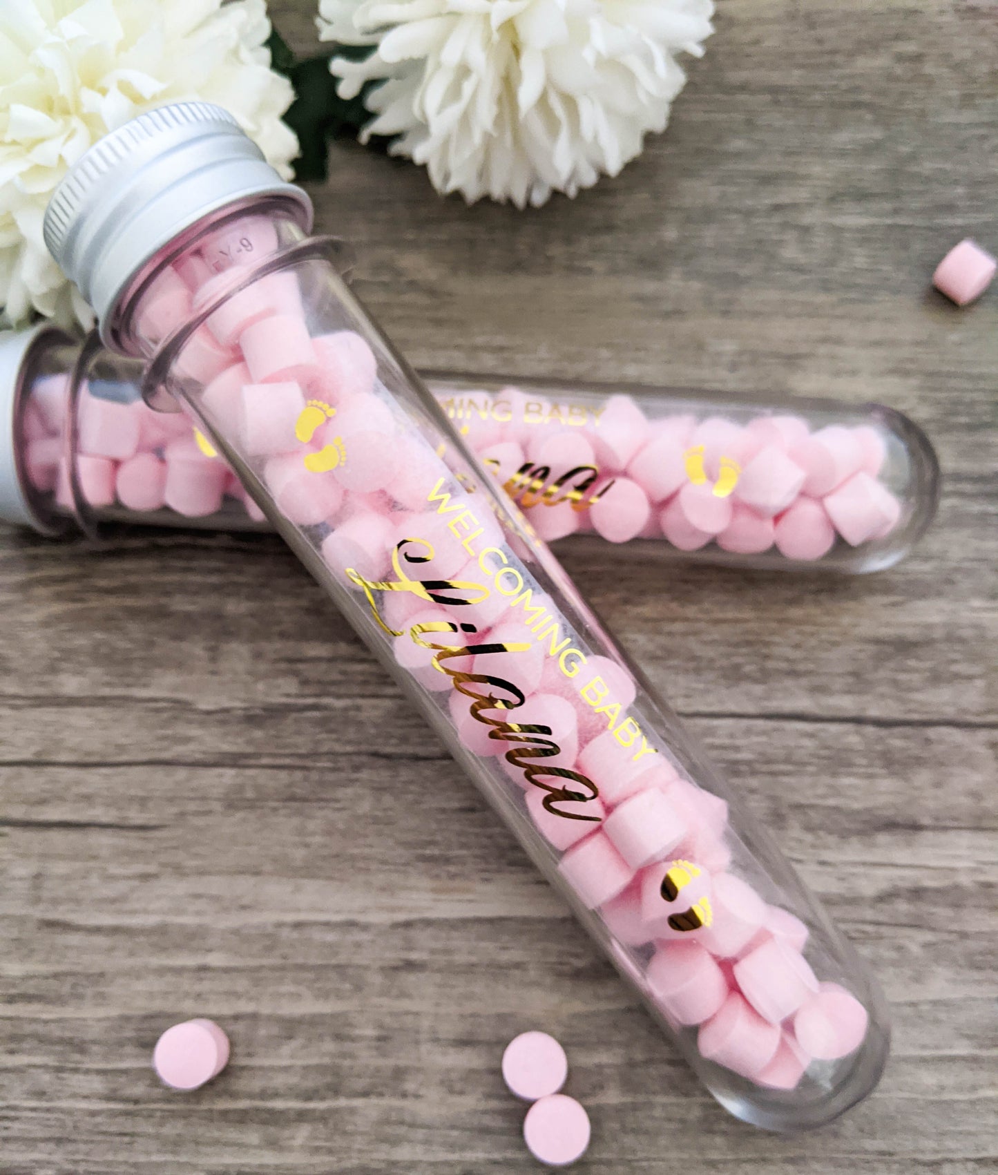 E&L Designs Clear Tube Foil Baby Shower Stickers w Footprints