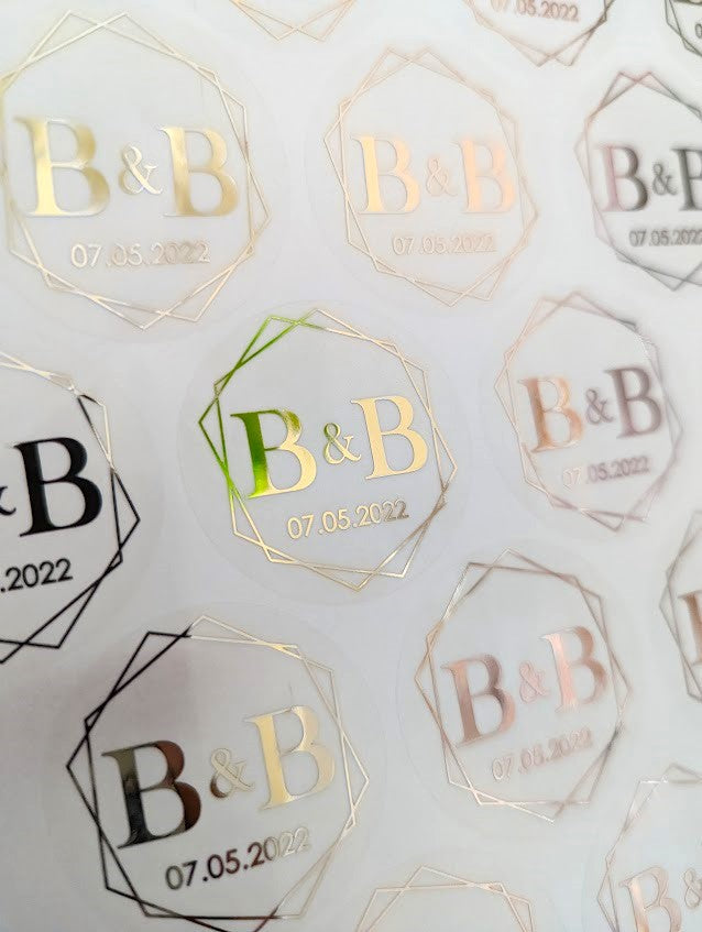 E&L Designs Clear Wedding Invitation Envelope Seals - Bride Groom Names and Date