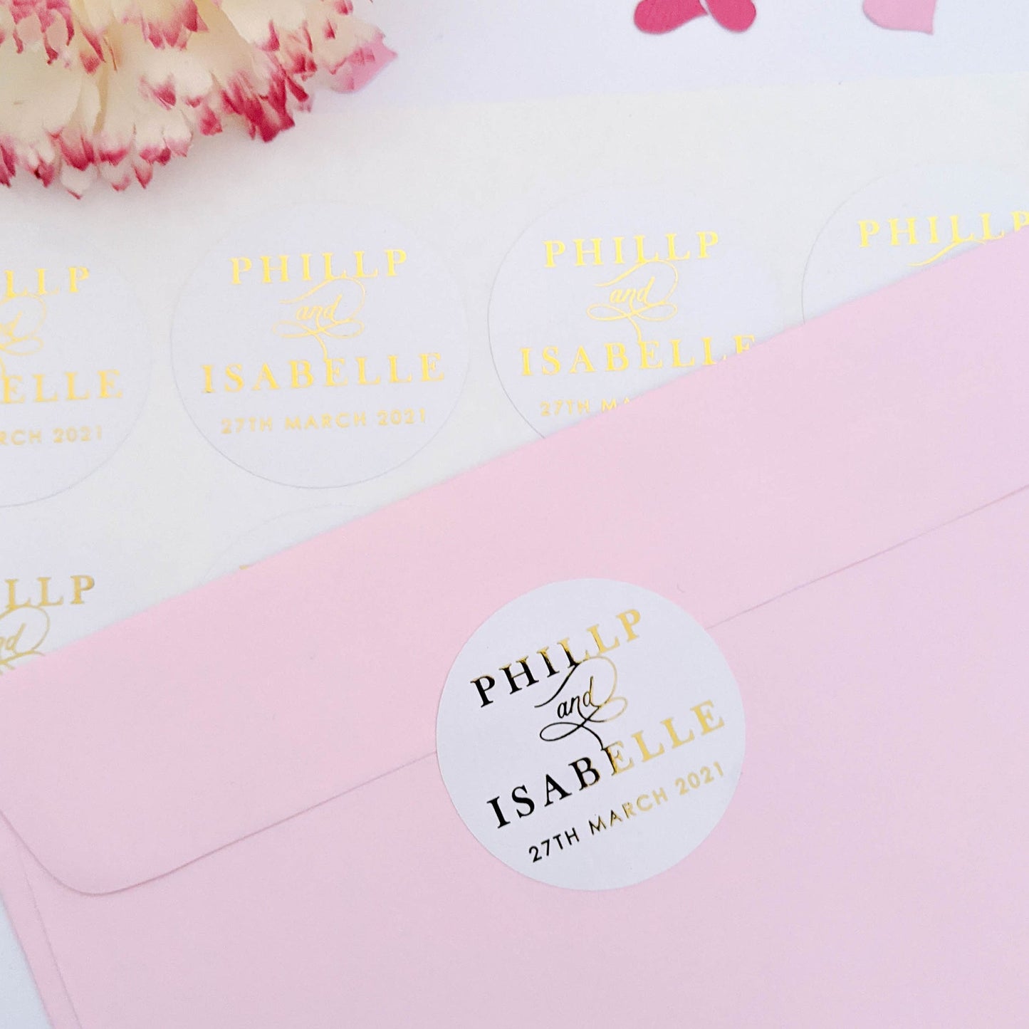 E&L Designs Couple Names White Invitation Envelope Seals