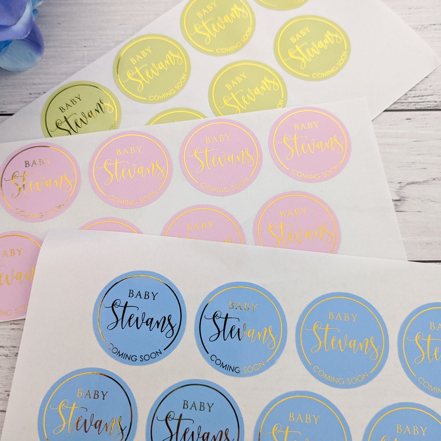 E&L Designs | Custom Foil Stickers Baby Coming Soon Stickers