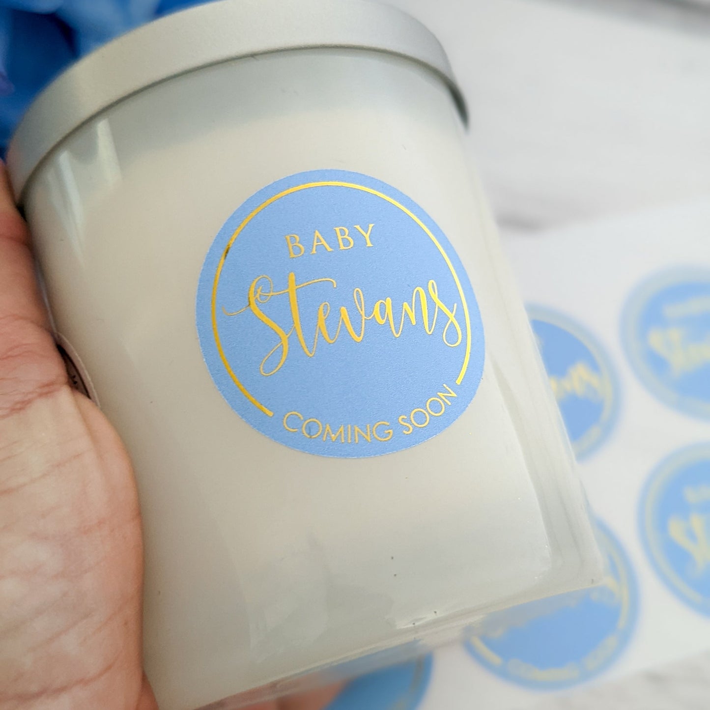 E&L Designs | Custom Foil Stickers Baby Coming Soon Stickers