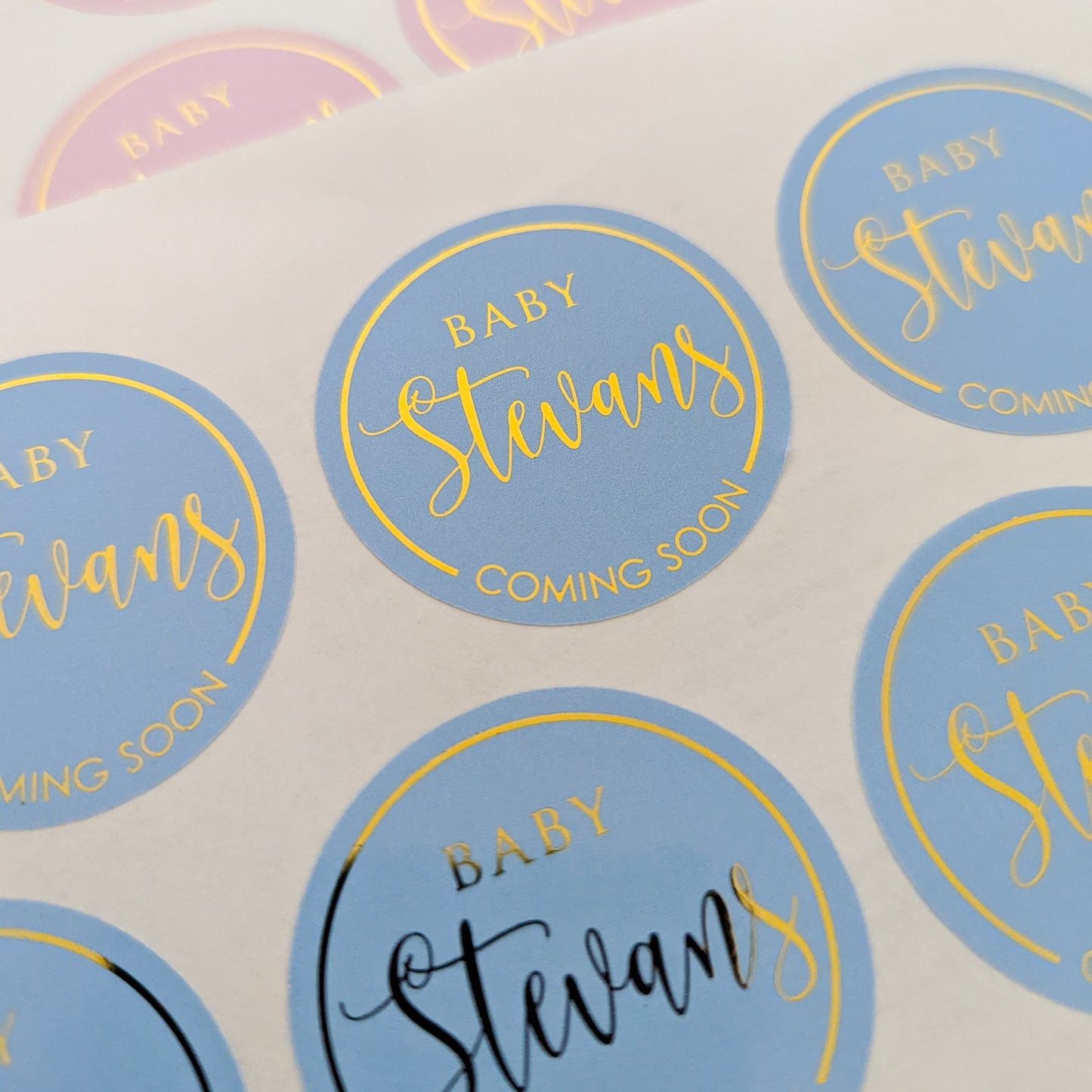E&L Designs | Custom Foil Stickers Baby Coming Soon Stickers