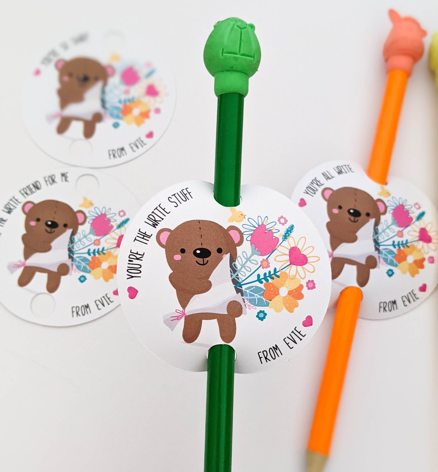 E&L Designs | Custom Foil Stickers Personalised Bear Valentine's Day Pencil Holder, Set of 12