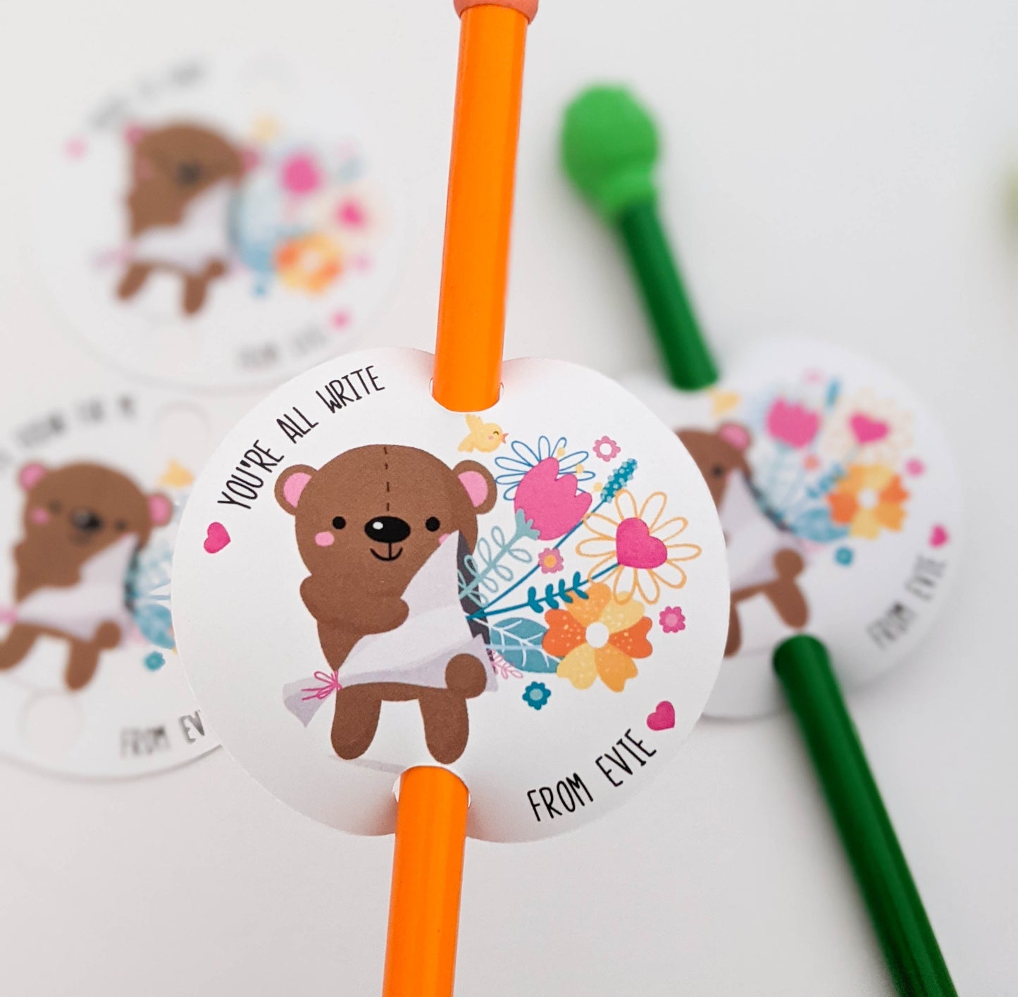 E&L Designs | Custom Foil Stickers Personalised Bear Valentine's Day Pencil Holder, Set of 12