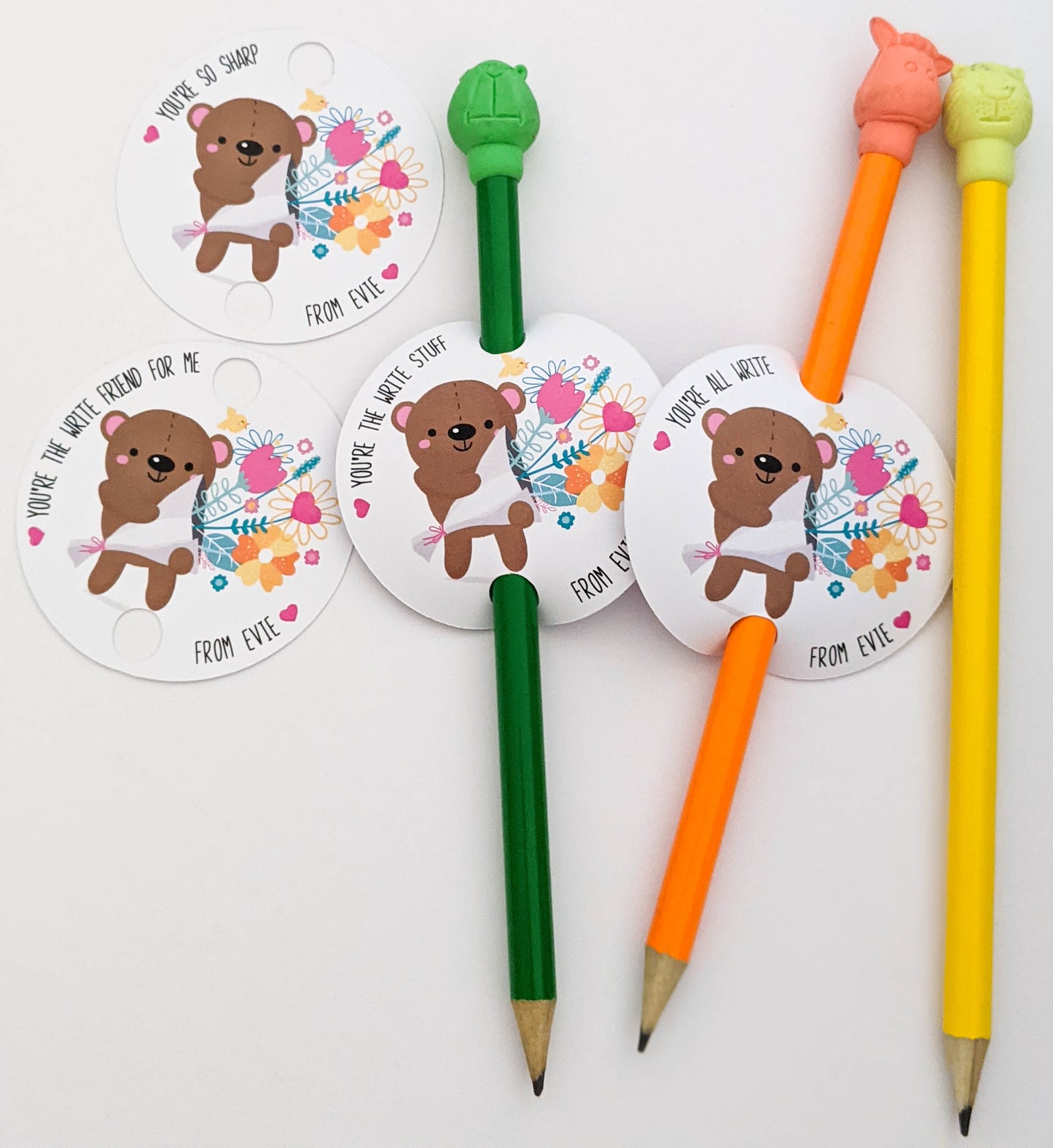 E&L Designs | Custom Foil Stickers Personalised Bear Valentine's Day Pencil Holder, Set of 12