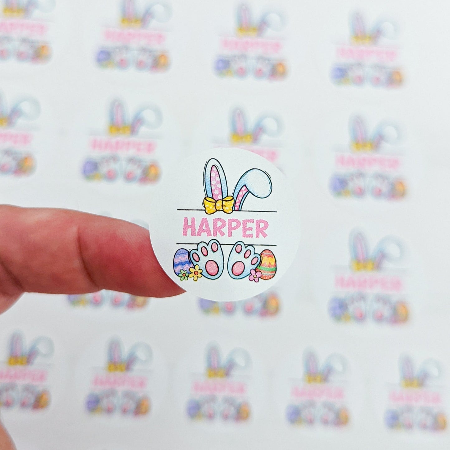 E&L Designs | Custom Foil Stickers Personalised Bunny Stickers, Page of 16 big, 18 small