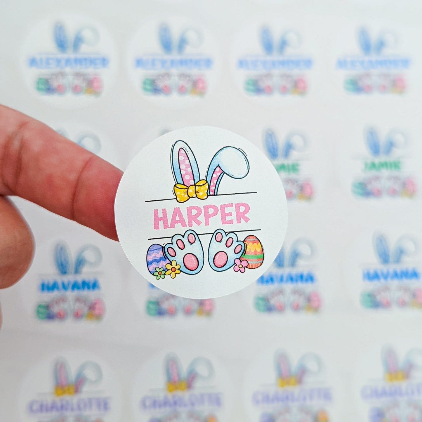 E&L Designs | Custom Foil Stickers Personalised Bunny Stickers, Page of 16 big, 18 small