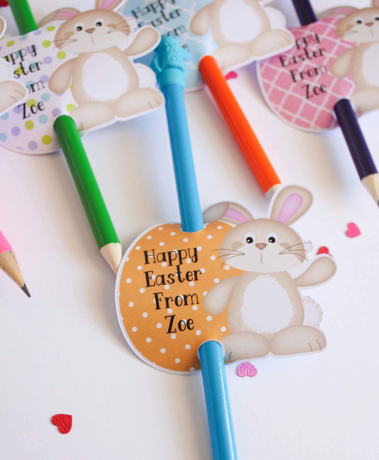 E&L Designs | Custom Foil Stickers Personalised Easter Bunny Pencil Holder, Set of 12