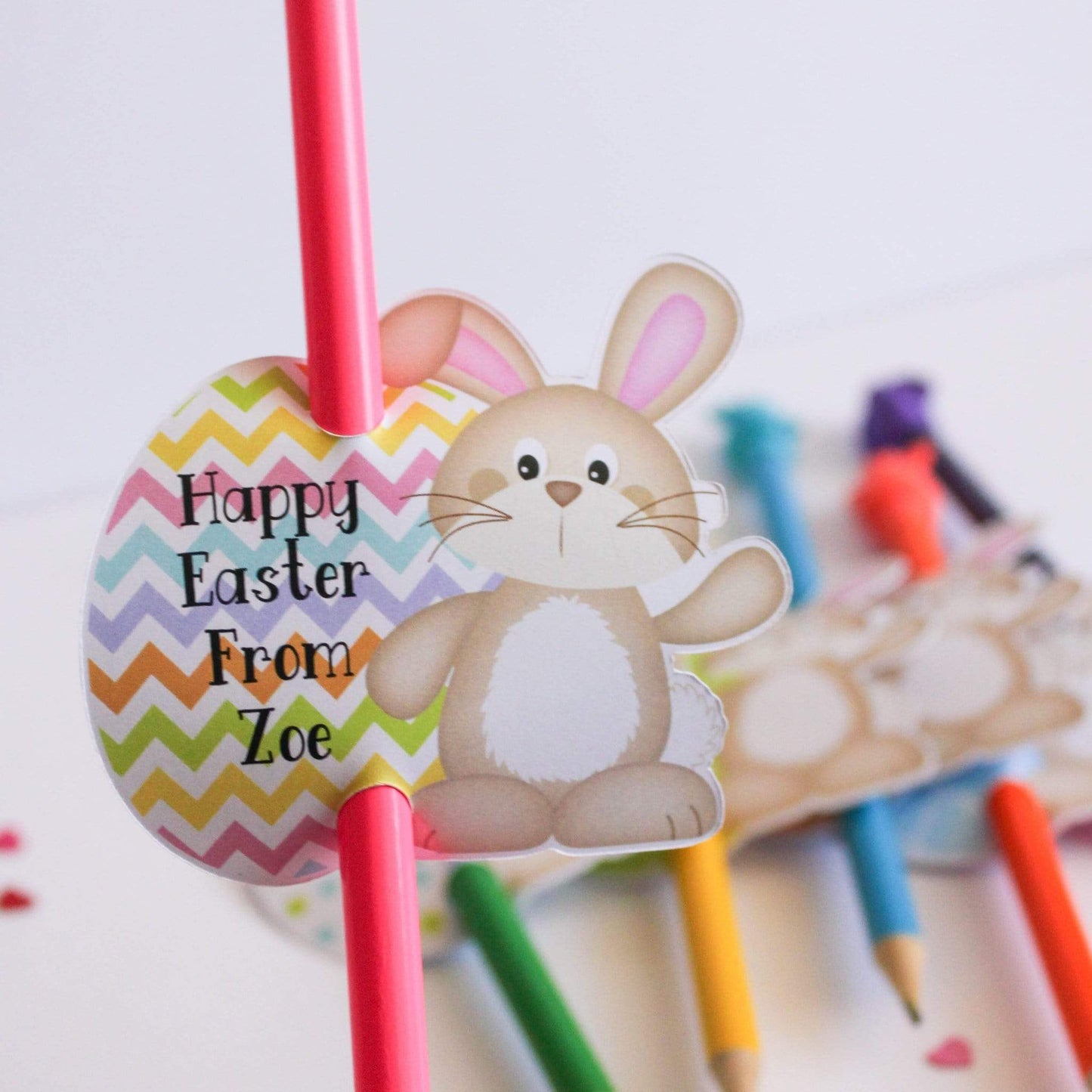 E&L Designs | Custom Foil Stickers Personalised Easter Bunny Pencil Holder, Set of 12