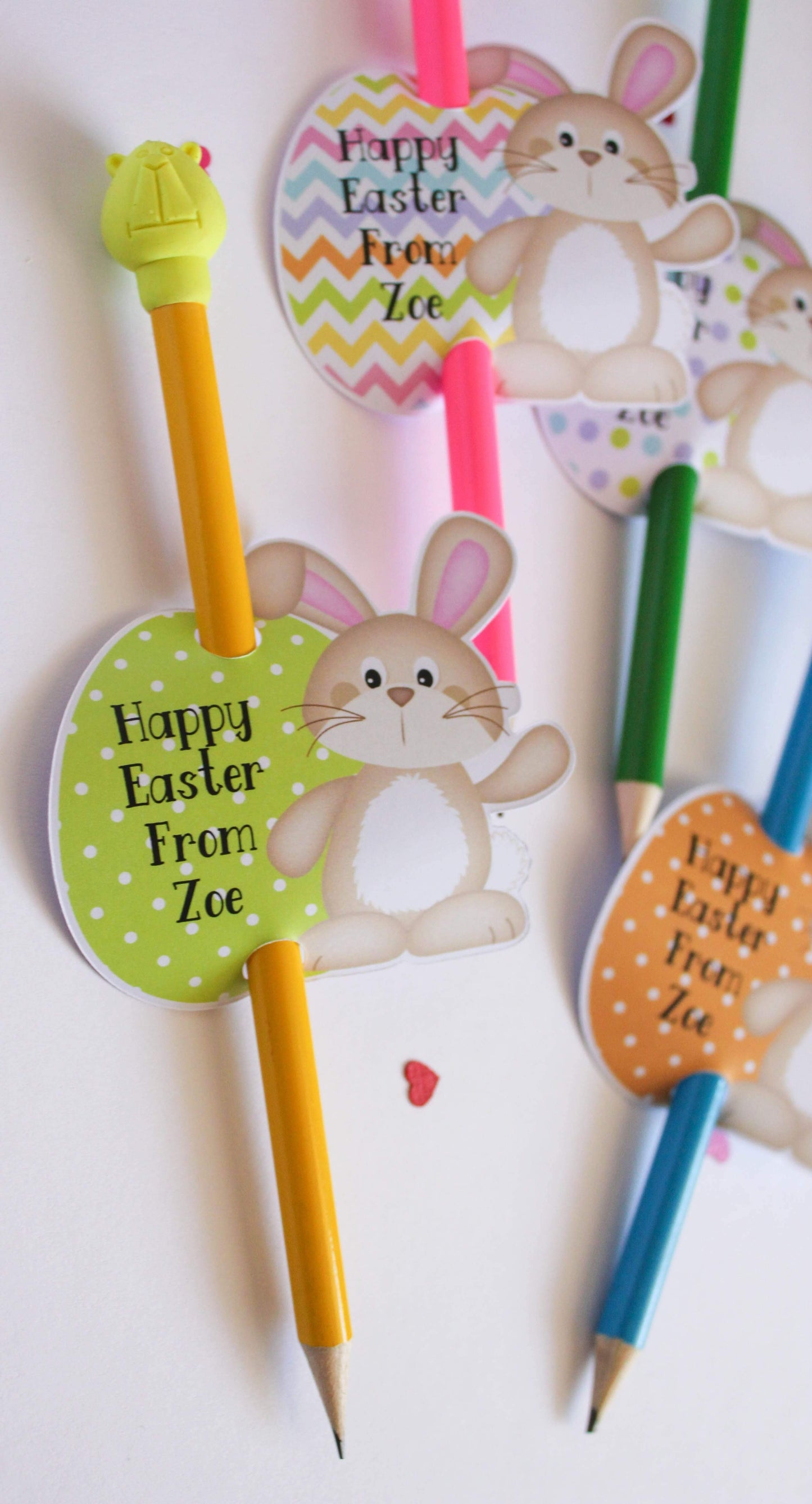 E&L Designs | Custom Foil Stickers Personalised Easter Bunny Pencil Holder, Set of 12