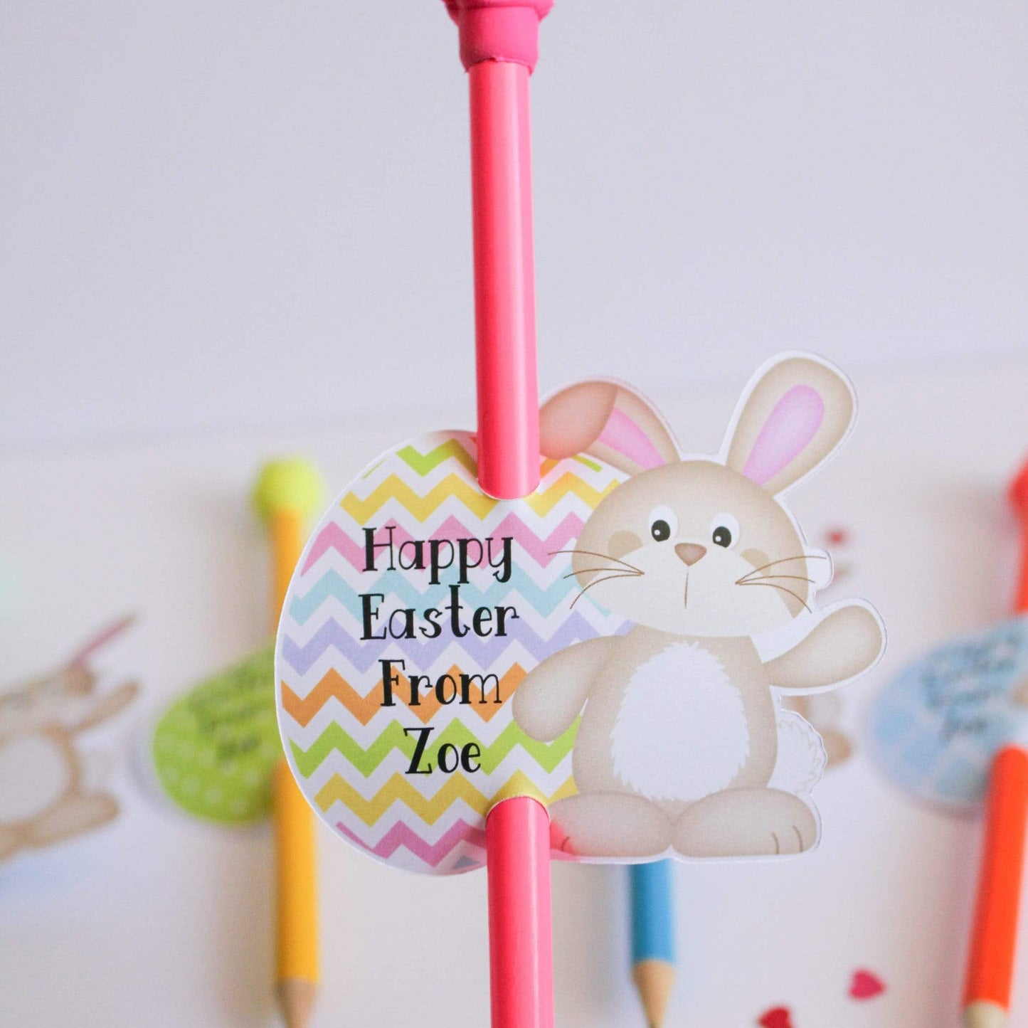 E&L Designs | Custom Foil Stickers Personalised Easter Bunny Pencil Holder, Set of 12