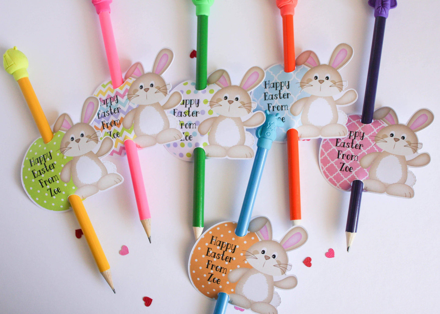 E&L Designs | Custom Foil Stickers Personalised Easter Bunny Pencil Holder, Set of 12