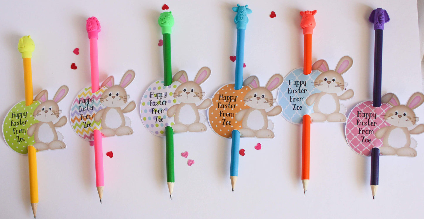 E&L Designs | Custom Foil Stickers Personalised Easter Bunny Pencil Holder, Set of 12