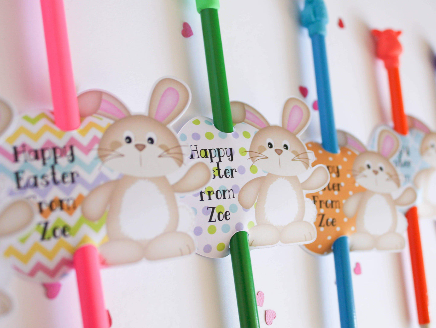 E&L Designs | Custom Foil Stickers Personalised Easter Bunny Pencil Holder, Set of 12